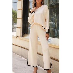Two Piece Sweater Set Long Sleeve Wide Leg Pants Outfit